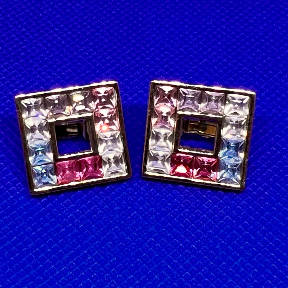 Givenchy Pastel Crystals Lever Back Post Earrings Gold Plated EUC - Picture 3 of 8